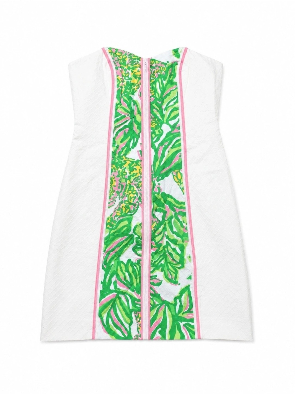 White Strapless Dress with Green & Pink Center Panel